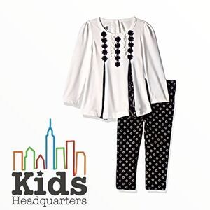KIDS HEADQUARTERS | Ecru & Black | TUNIC & LEGGINGS SET